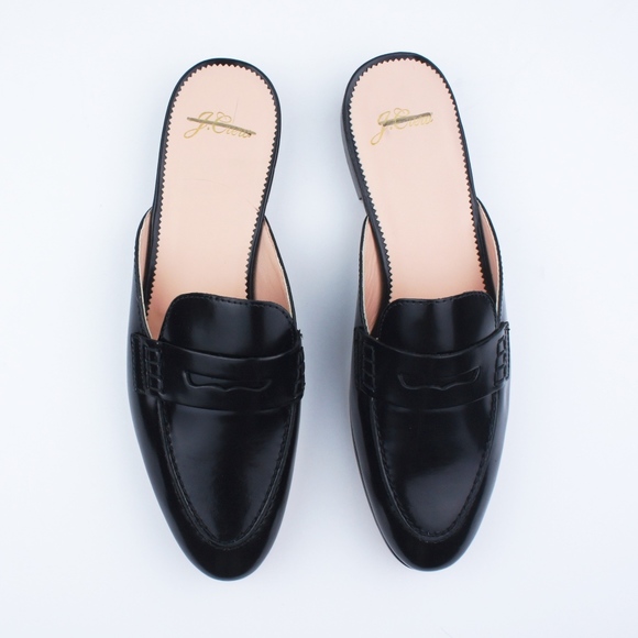 New JCREW Black Patent Academy Penny Loafer Mules - Picture 2 of 3